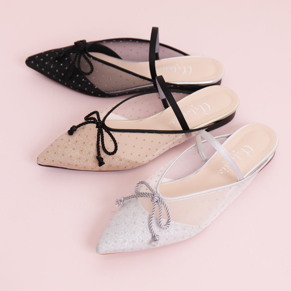 アルテミス バイ ダイアナ artemis by DIANA ドットチュール ワンストラップフラットミュール (黒メッシュ) 黒メッシュ