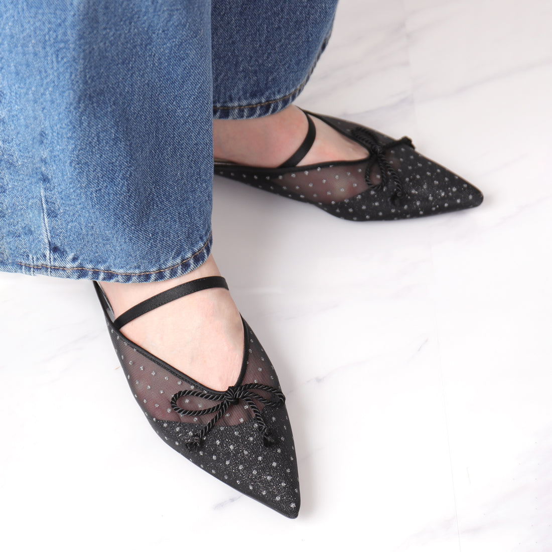 アルテミス バイ ダイアナ artemis by DIANA ドットチュール ワンストラップフラットミュール (黒メッシュ) 黒メッシュ