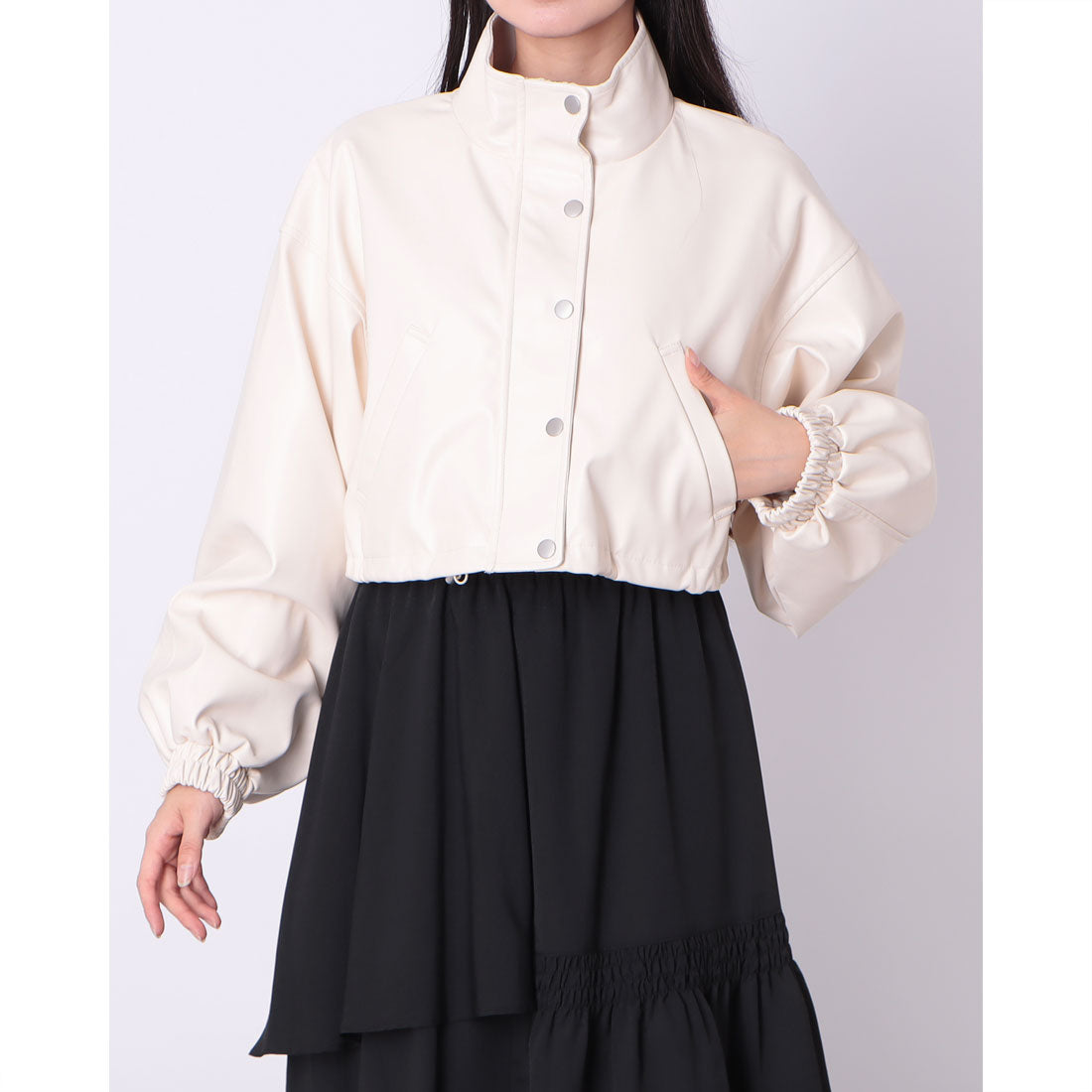 archives Synthetic Leather Dropped Short Blouson /