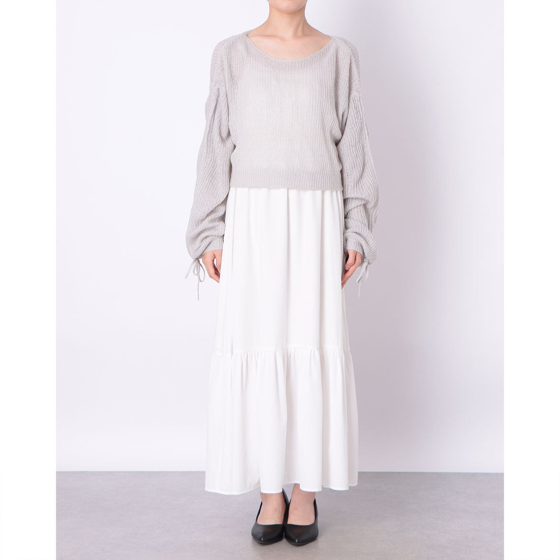 アルシーヴ archives ラメ透かしドロストニット×ティアードキャミワンピースSET (IVO) IVO