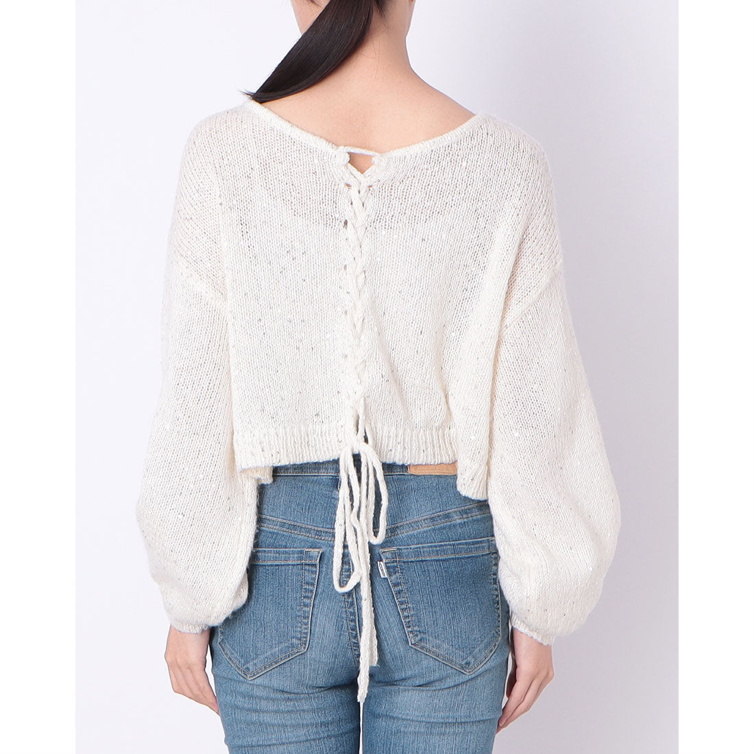 アルシーヴ archives バックレースアップスパンコール透かしニット (IVO) IVO