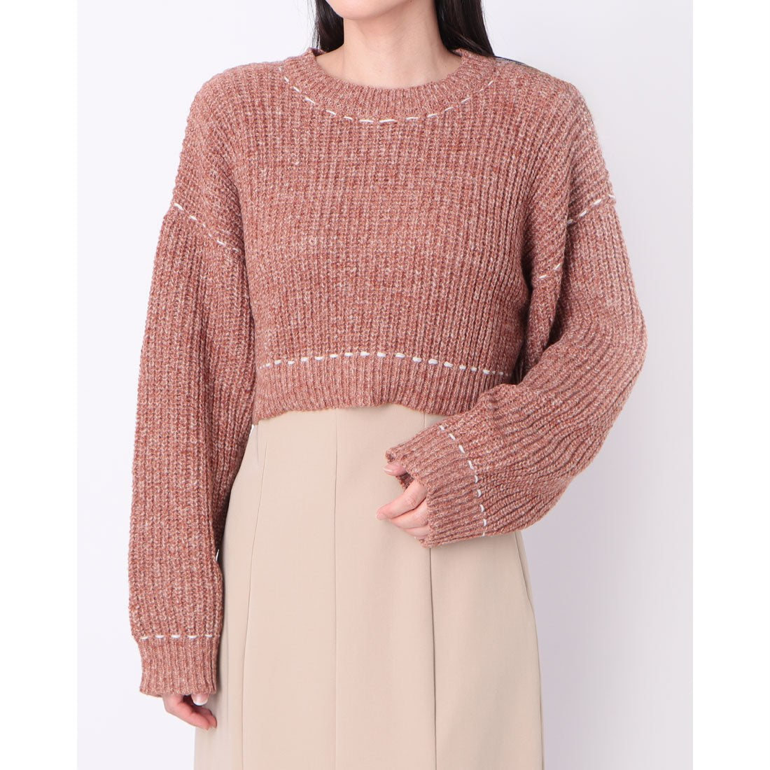 アルシーヴ archives 配色ステッチメランジショートニット (ORN) ORN