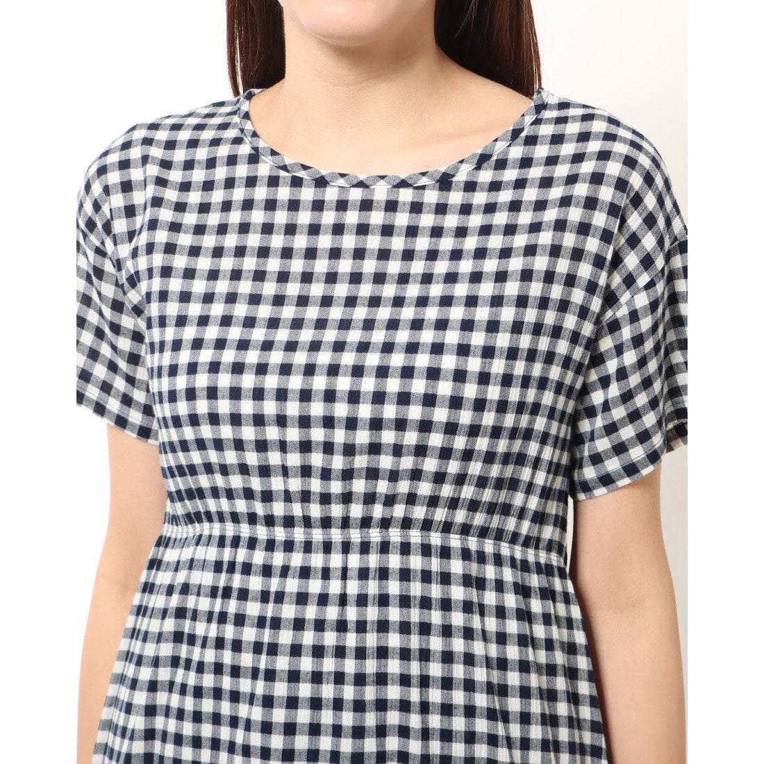 【 リラFes 】アズ as クレープワンピース&7分丈ボトムセット (ギンガムチェックネイビー) 62