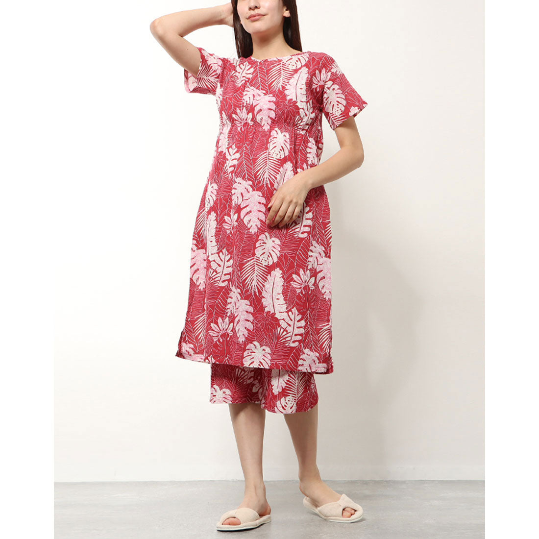 【 リラFes 】アズ as クレープワンピース&7分丈ボトムセット (ボタニカルレッド) 67