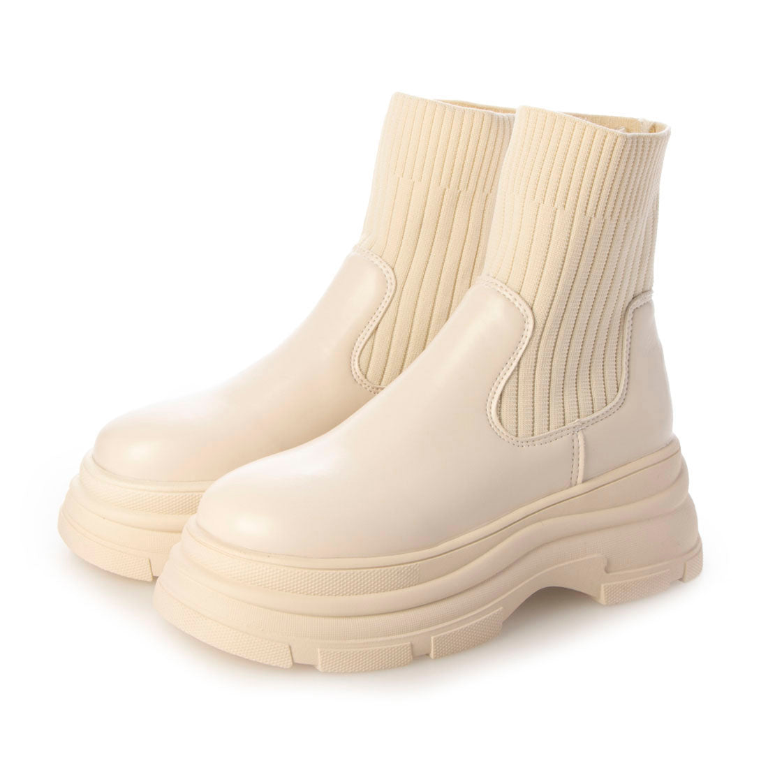 アタガール attagirl トラックソールニットブーツ,アイボリースムース
