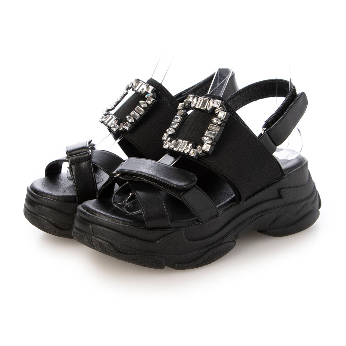 アタガール attagirl ビジューバックルスポーツサンダル (ブラックスムース) ブラックスムース