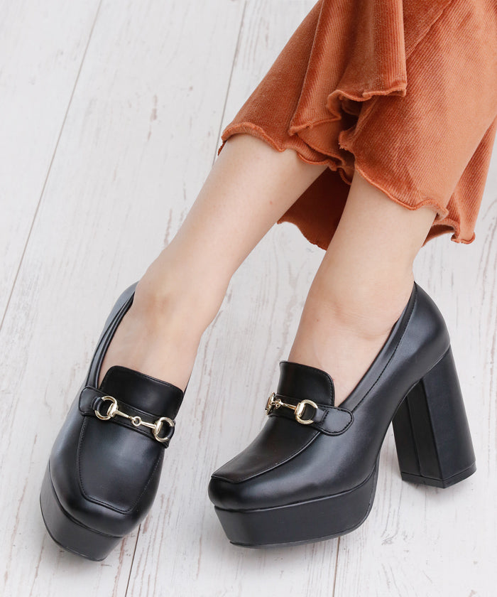 アタガール attagirl 10.5cm ハイヒール 厚底 ビット ローファー (ブラックスムース) ブラックスムース