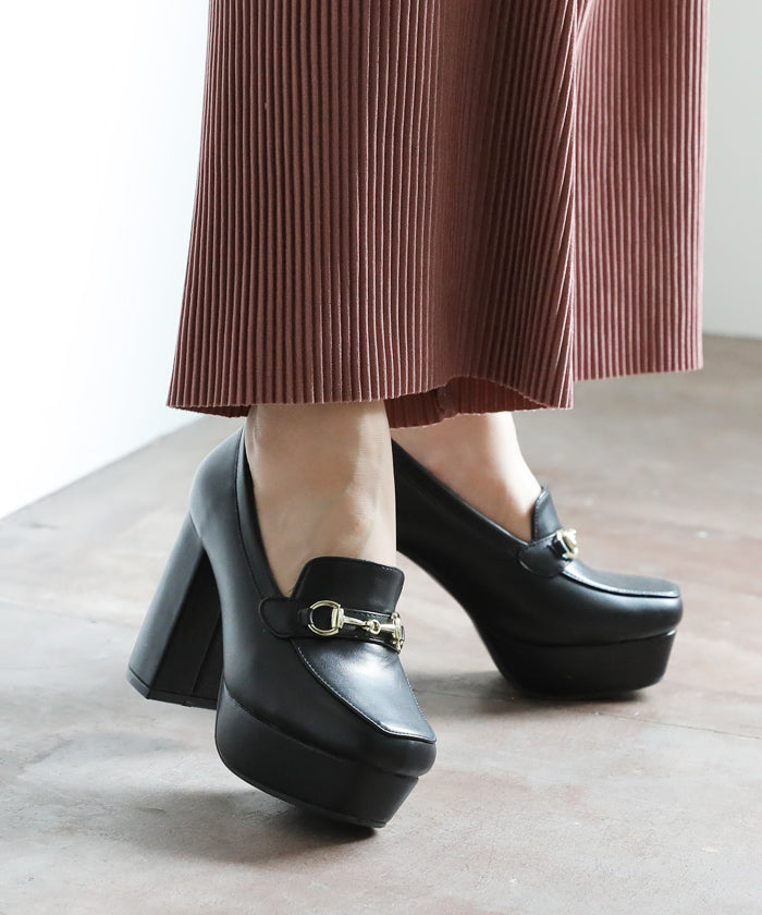 アタガール attagirl 10.5cm ハイヒール 厚底 ビット ローファー (ブラックスムース) ブラックスムース
