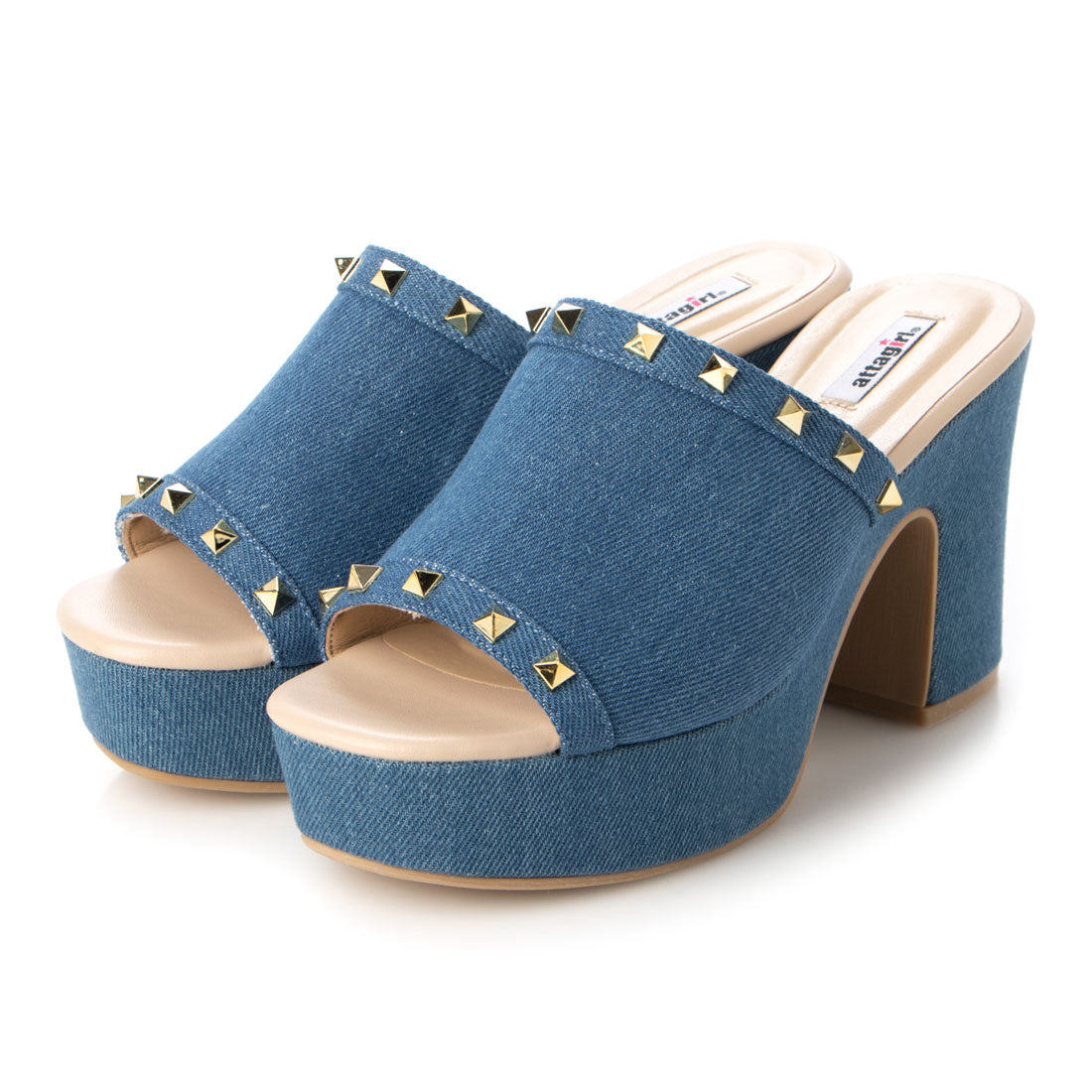 アタガール attagirl スタッズミュールサンダル,デニム