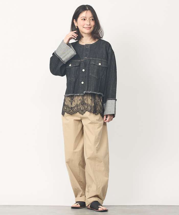 アバハウス マヴィ abahouse mavie 【EDWIN】ロールアップデニムジャケット/春服/Gジャン/ノーカラー/ショート (ブラック) ブラック