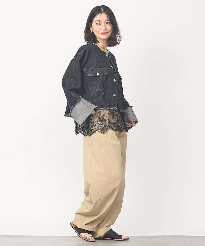 アバハウス マヴィ abahouse mavie 【EDWIN】ロールアップデニムジャケット/春服/Gジャン/ノーカラー/ショート (ブラック) ブラック
