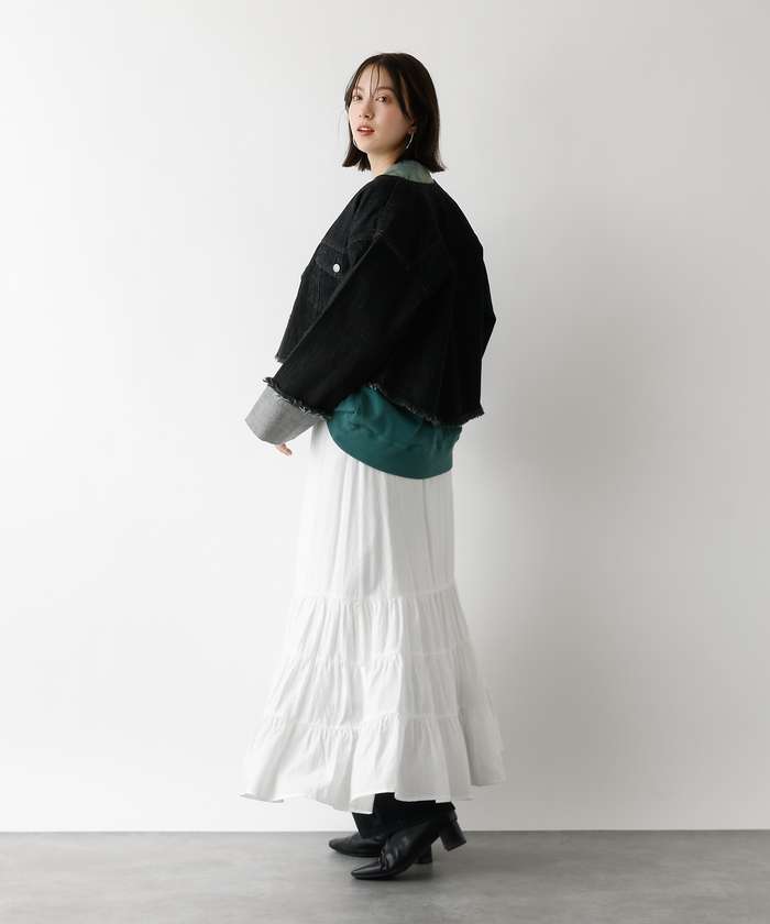 アバハウス マヴィ abahouse mavie 【EDWIN】ロールアップデニムジャケット/春服/Gジャン/ノーカラー/ショート (ブラック) ブラック