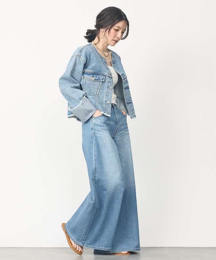 アバハウス マヴィ abahouse mavie 【EDWIN】ロールアップデニムジャケット/春服/Gジャン/ノーカラー/ショート (ブラック) ブラック