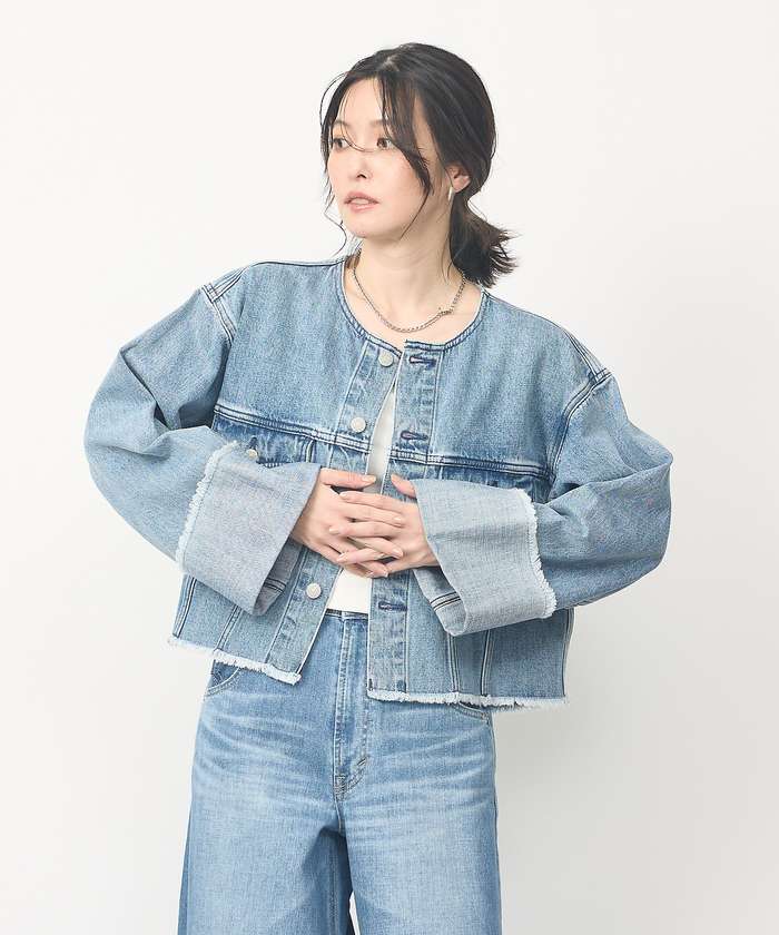 アバハウス マヴィ abahouse mavie 【EDWIN】ロールアップデニムジャケット/春服/Gジャン/ノーカラー/ショート (ブラック) ブラック
