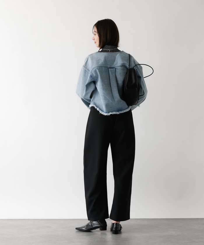 アバハウス マヴィ abahouse mavie 【EDWIN】ロールアップデニムジャケット/春服/Gジャン/ノーカラー/ショート (ブラック) ブラック