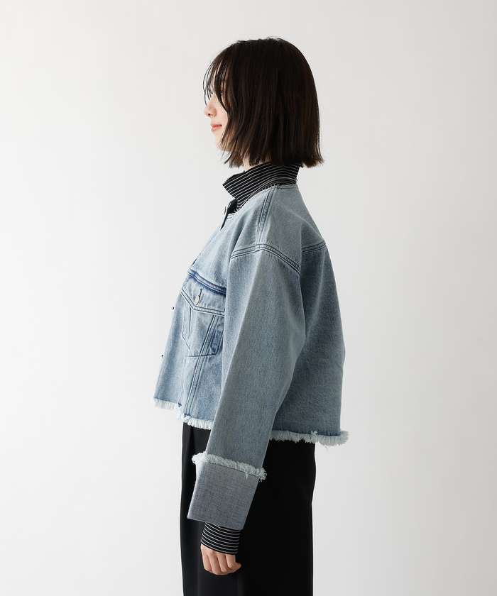アバハウス マヴィ abahouse mavie 【EDWIN】ロールアップデニムジャケット/春服/Gジャン/ノーカラー/ショート (ブラック) ブラック