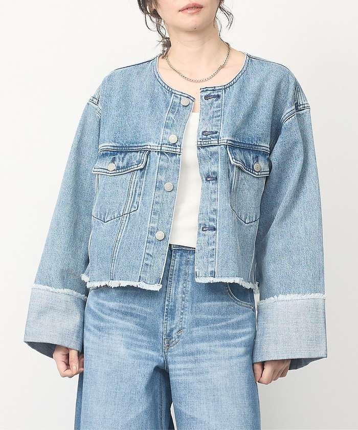 アバハウス マヴィ abahouse mavie 【EDWIN】ロールアップデニムジャケット/春服/Gジャン/ノーカラー/ショート (ブラック) ブラック