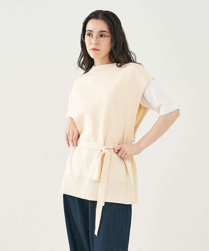 コレックス collex ベルト付バックスリットニットベスト (アイボリー) アイボリー