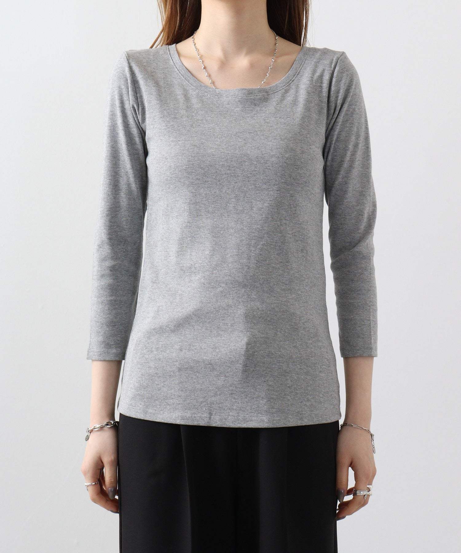 アットワン atONE Uネック8分袖コットンフライスTシャツ (BLACK) ブラック