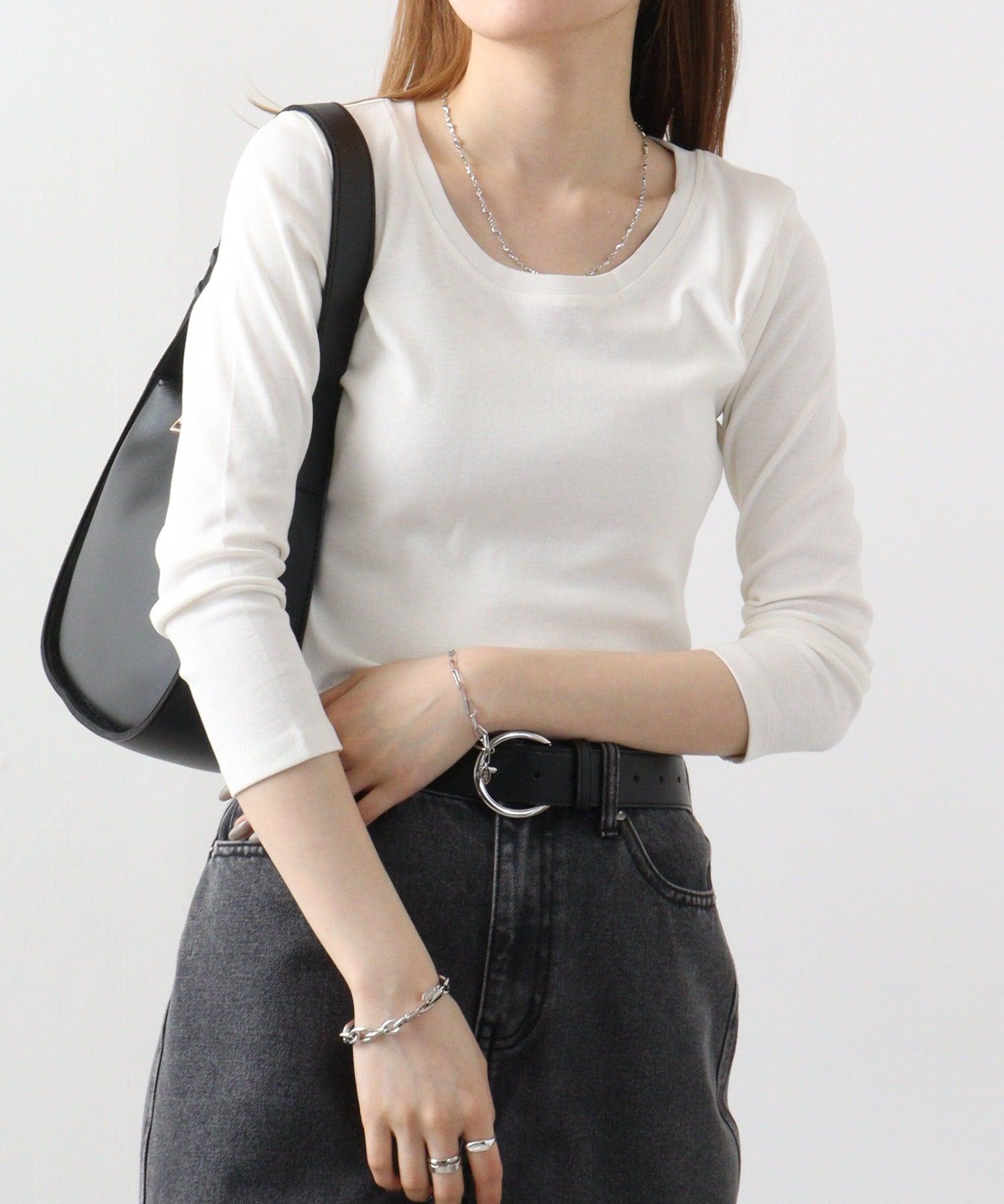 アットワン atONE Uネック8分袖コットンフライスTシャツ (WHITE) ホワイト