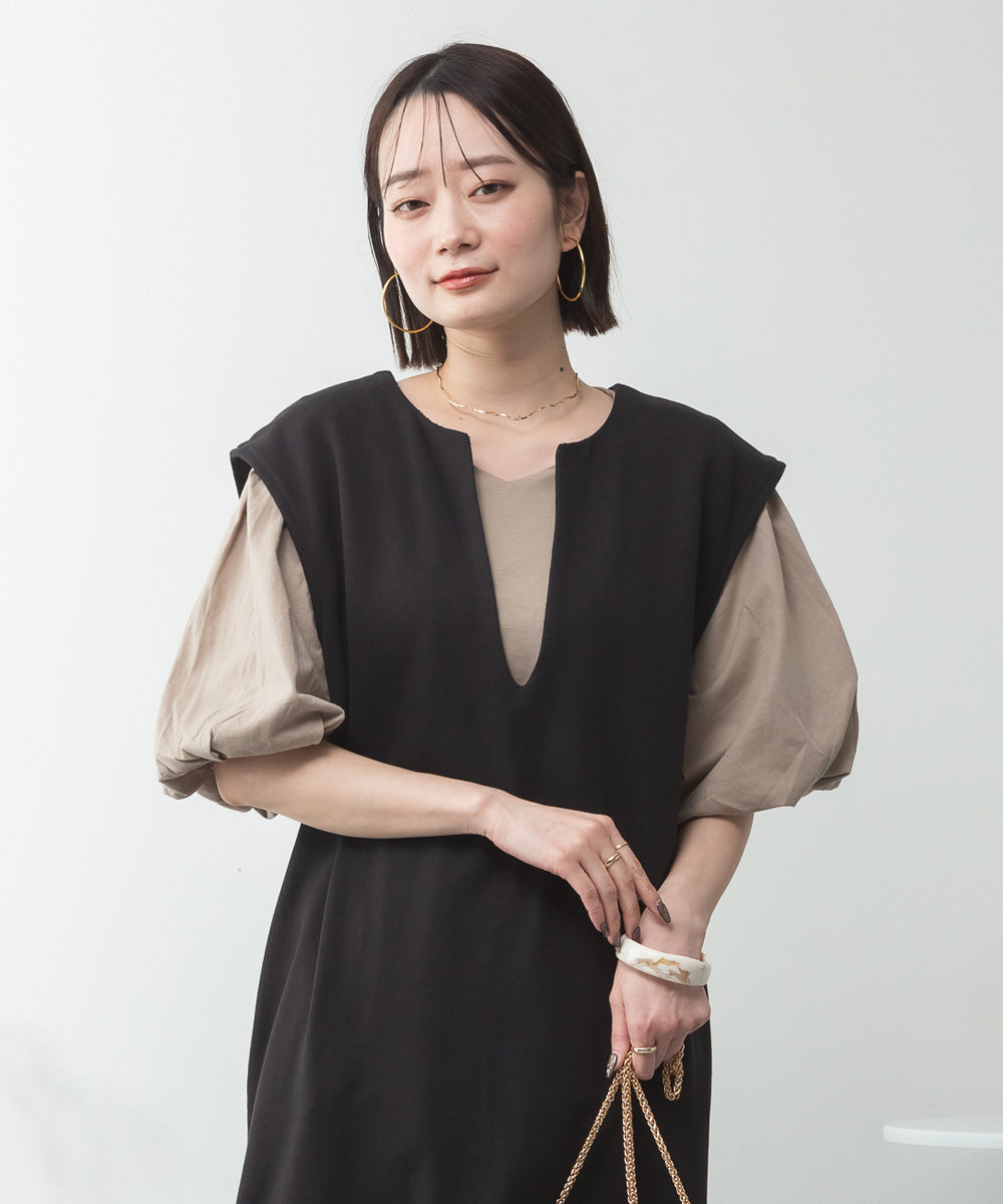アットワン atONE コットンパフスリーブTシャツ (グレーベージュ) グレーベージュ