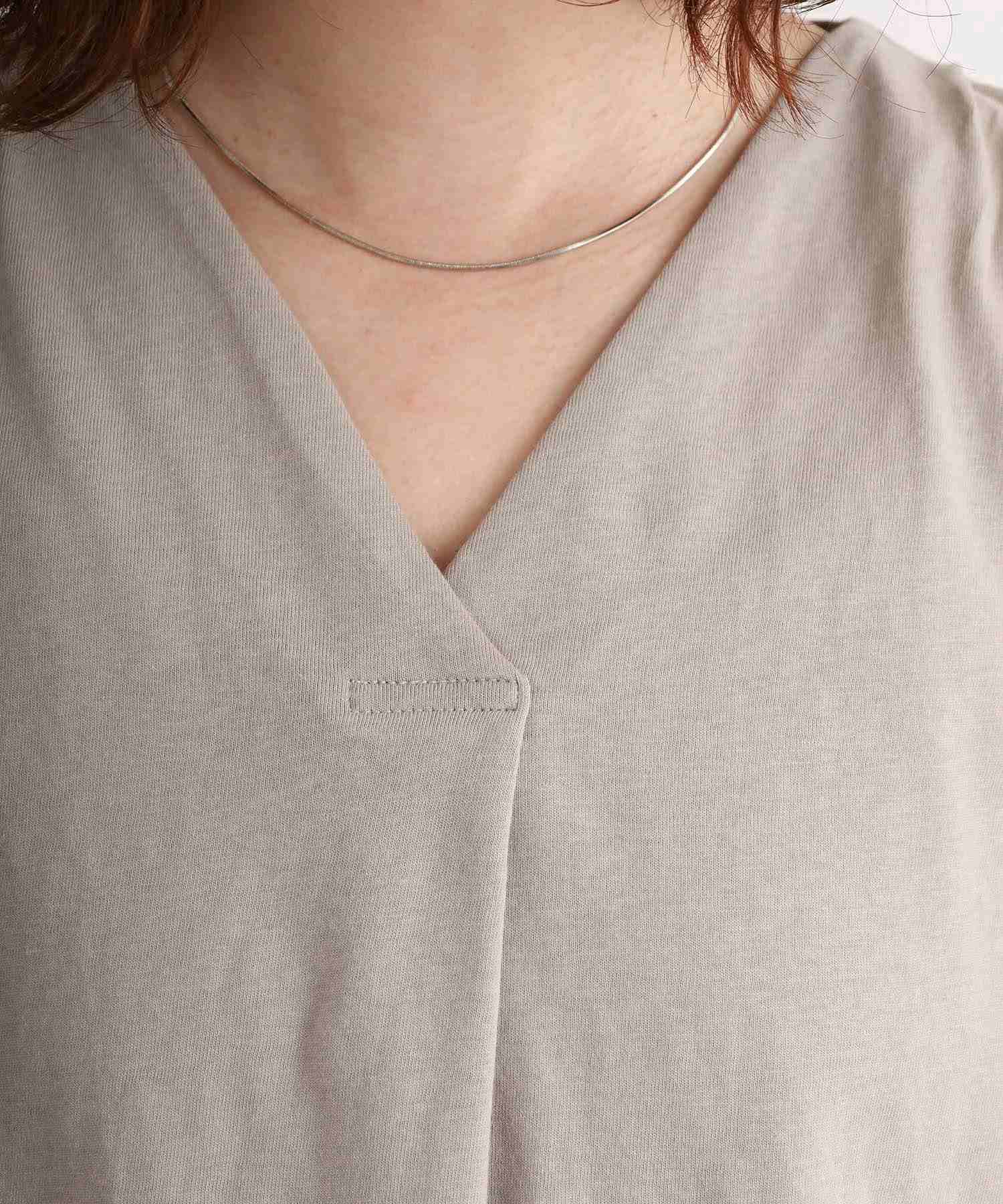 アットワン atONE ブラウス風タックスキッパー半袖Tシャツ (グレーベージュ) グレーベージュ