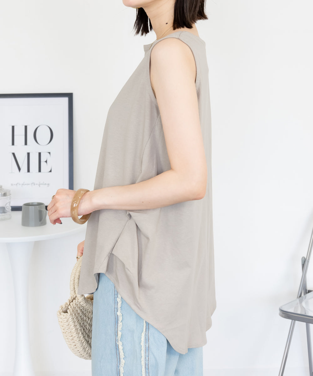 アットワン atONE 脇タックノースリーブトップス (グレーベージュ) グレーベージュ