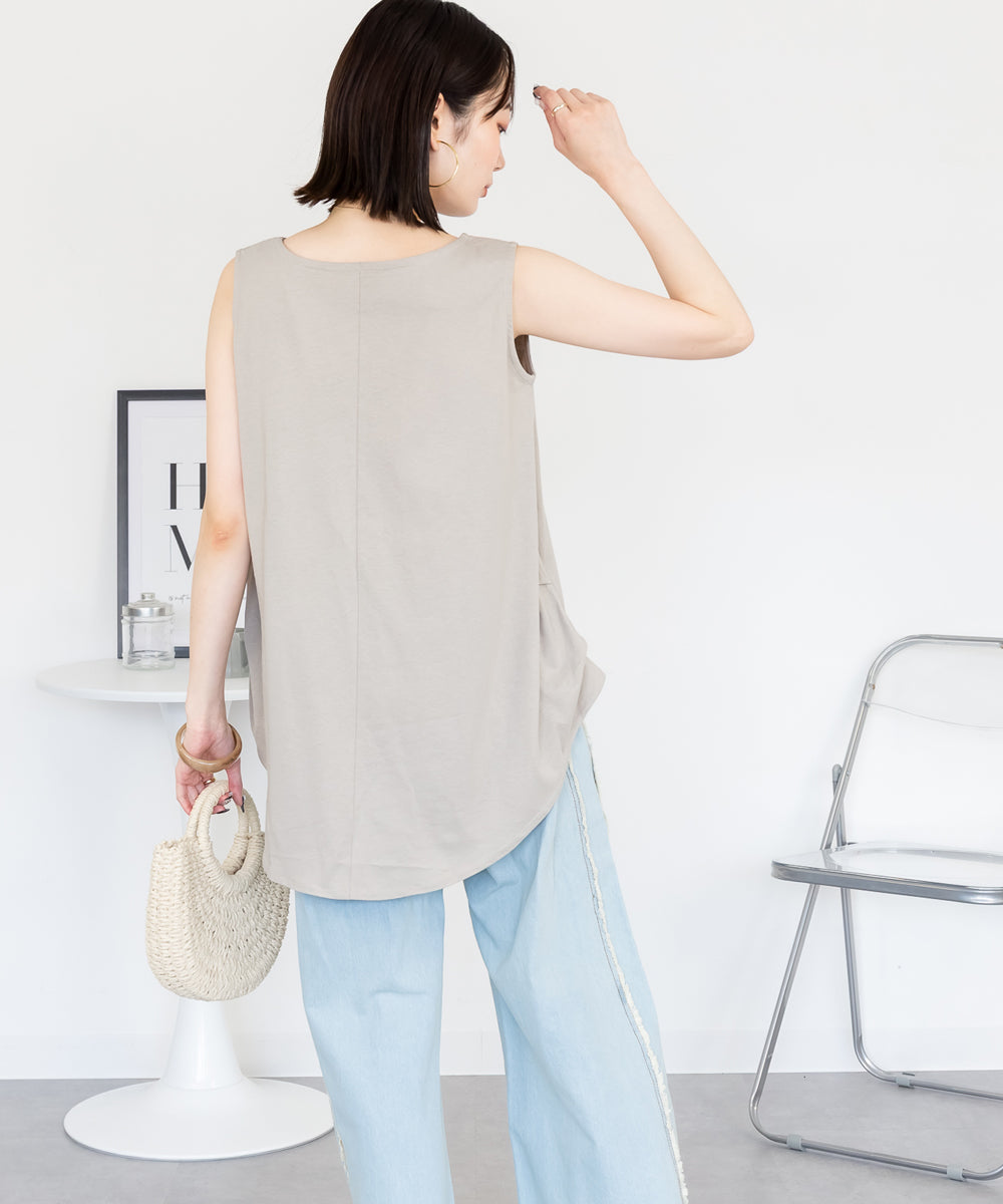 アットワン atONE 脇タックノースリーブトップス (グレーベージュ) グレーベージュ