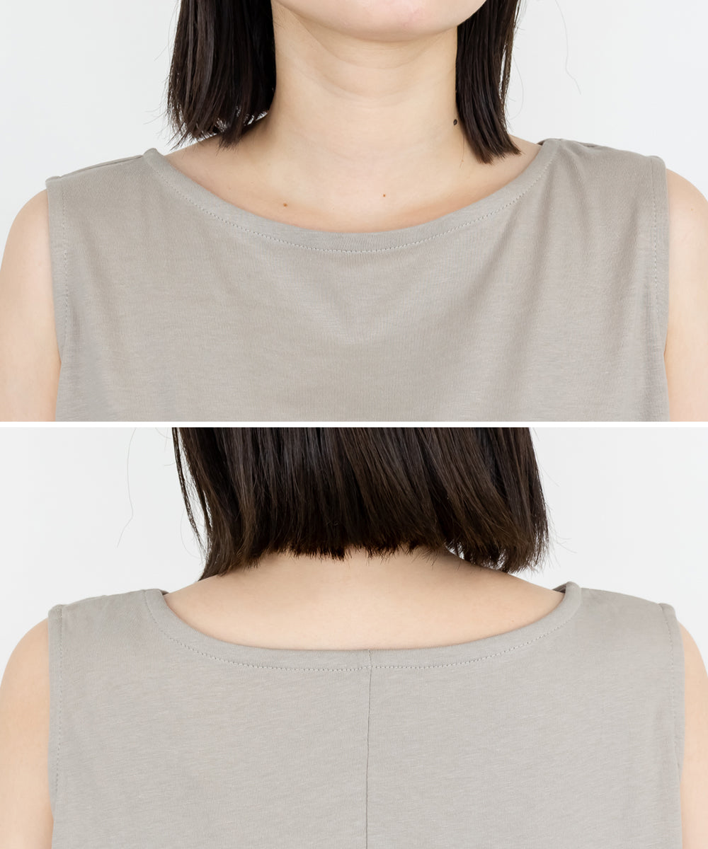 アットワン atONE 脇タックノースリーブトップス (グレーベージュ) グレーベージュ