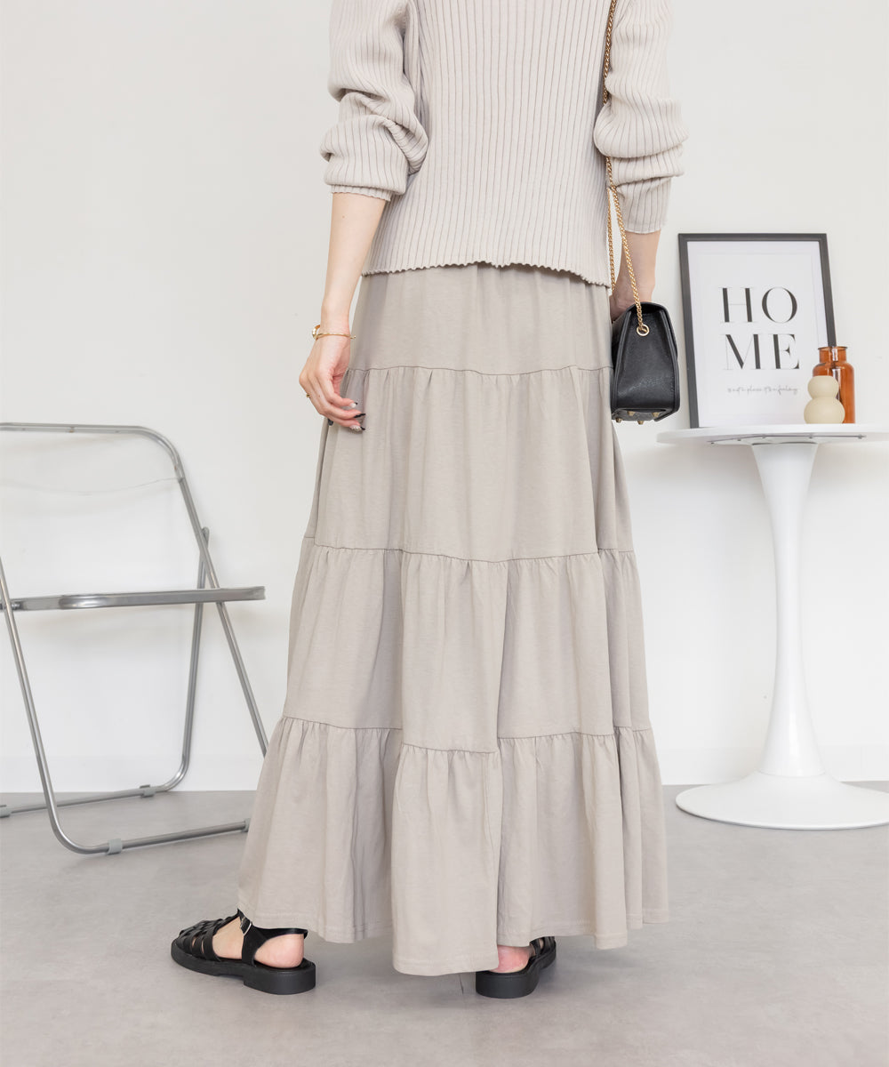 アットワン atONE 4段ティアードマキシスカート (グレーベージュ) グレーベージュ