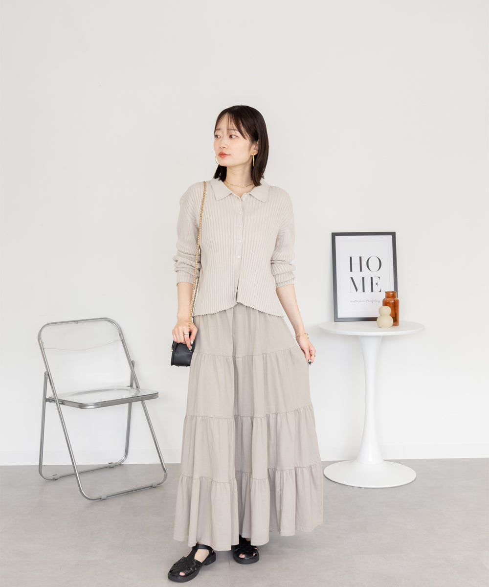 アットワン atONE 4段ティアードマキシスカート (グレーベージュ) グレーベージュ