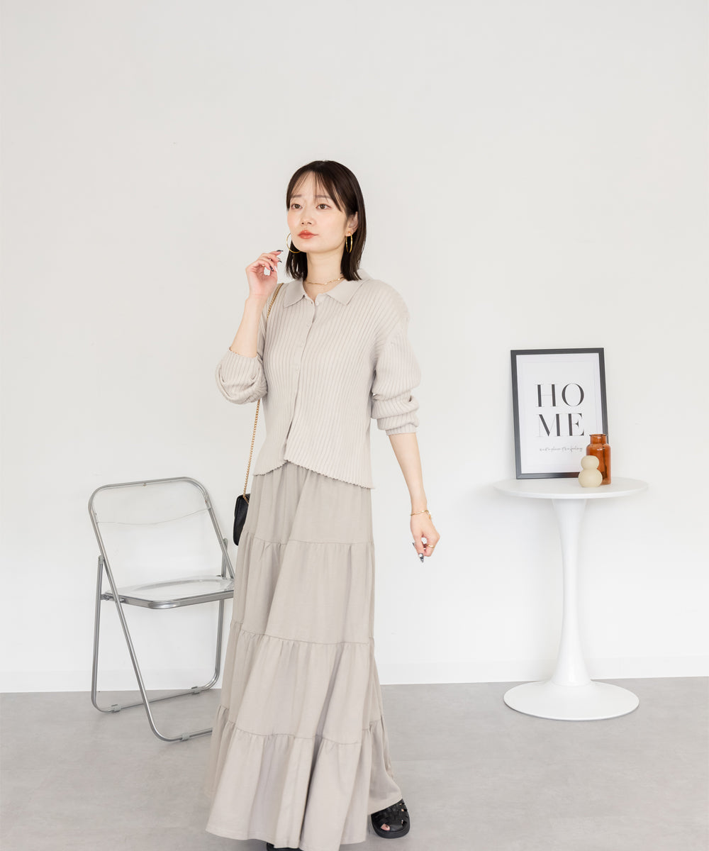 アットワン atONE 4段ティアードマキシスカート (グレーベージュ) グレーベージュ