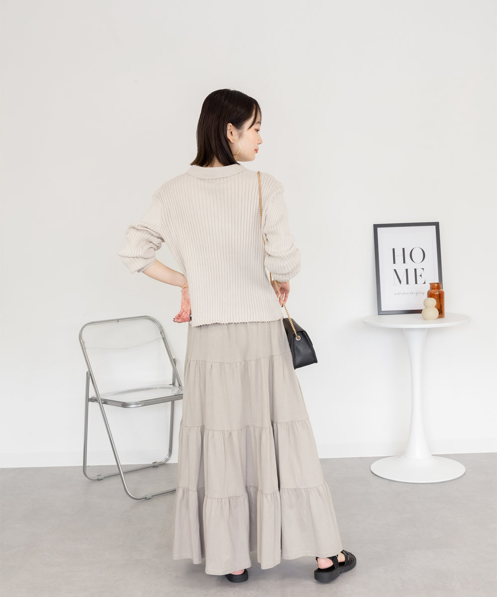 アットワン atONE 4段ティアードマキシスカート (グレーベージュ) グレーベージュ
