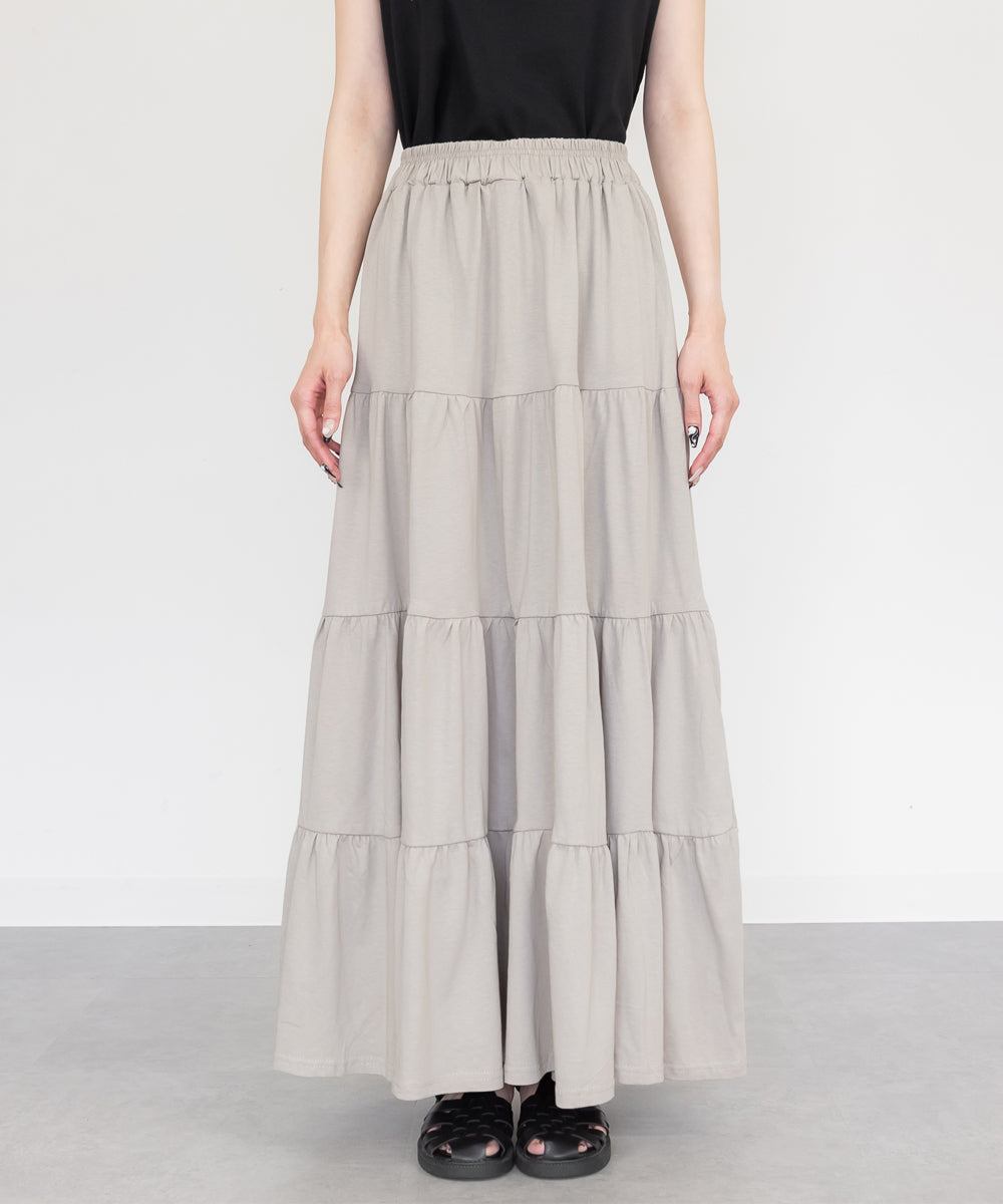 アットワン atONE 4段ティアードマキシスカート (グレーベージュ) グレーベージュ