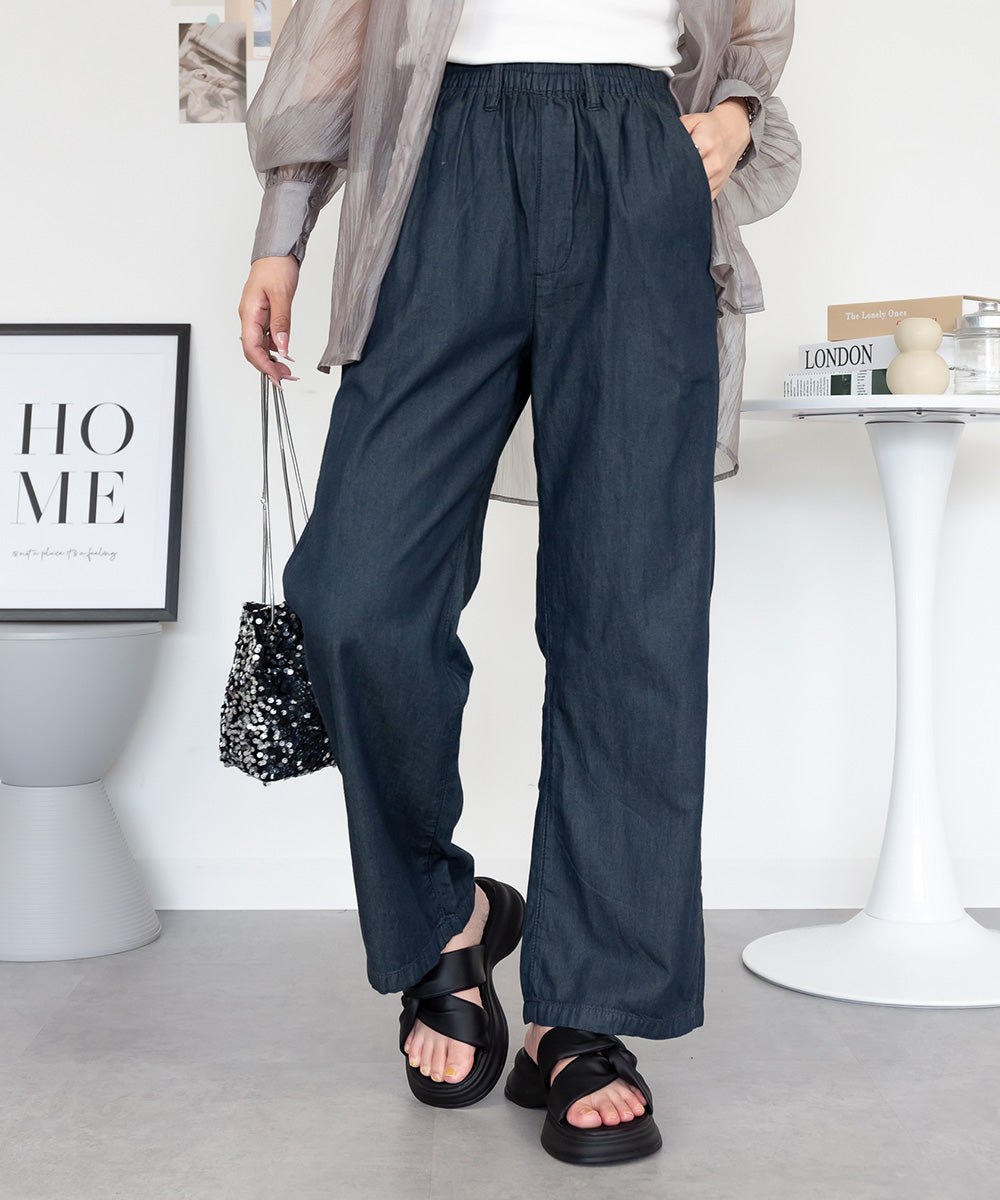 アットワン atONE エアリーデニム ウエストゴムパンツ (ダークネイビー) ダークネイビー