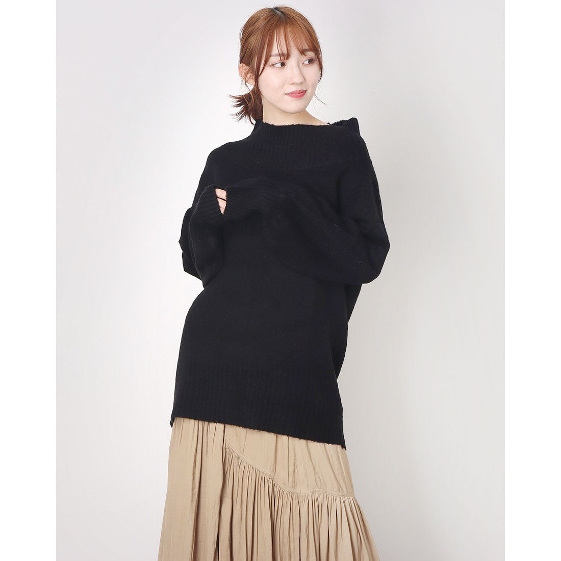 アットワン atONE バルーンスリーブニット,ブラック