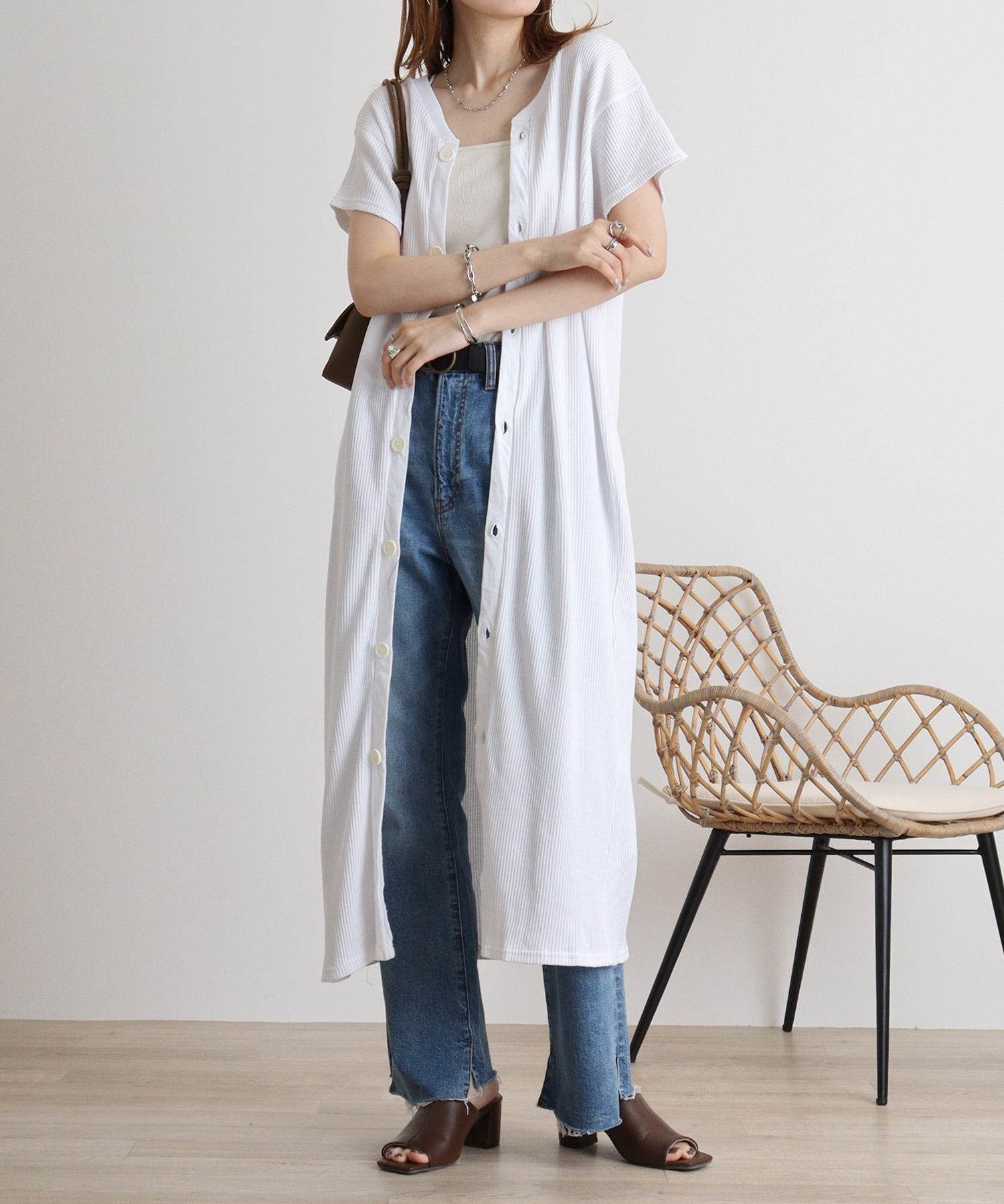 アットワン atONE ワッフルバックボタンワンピース,オフホワイト