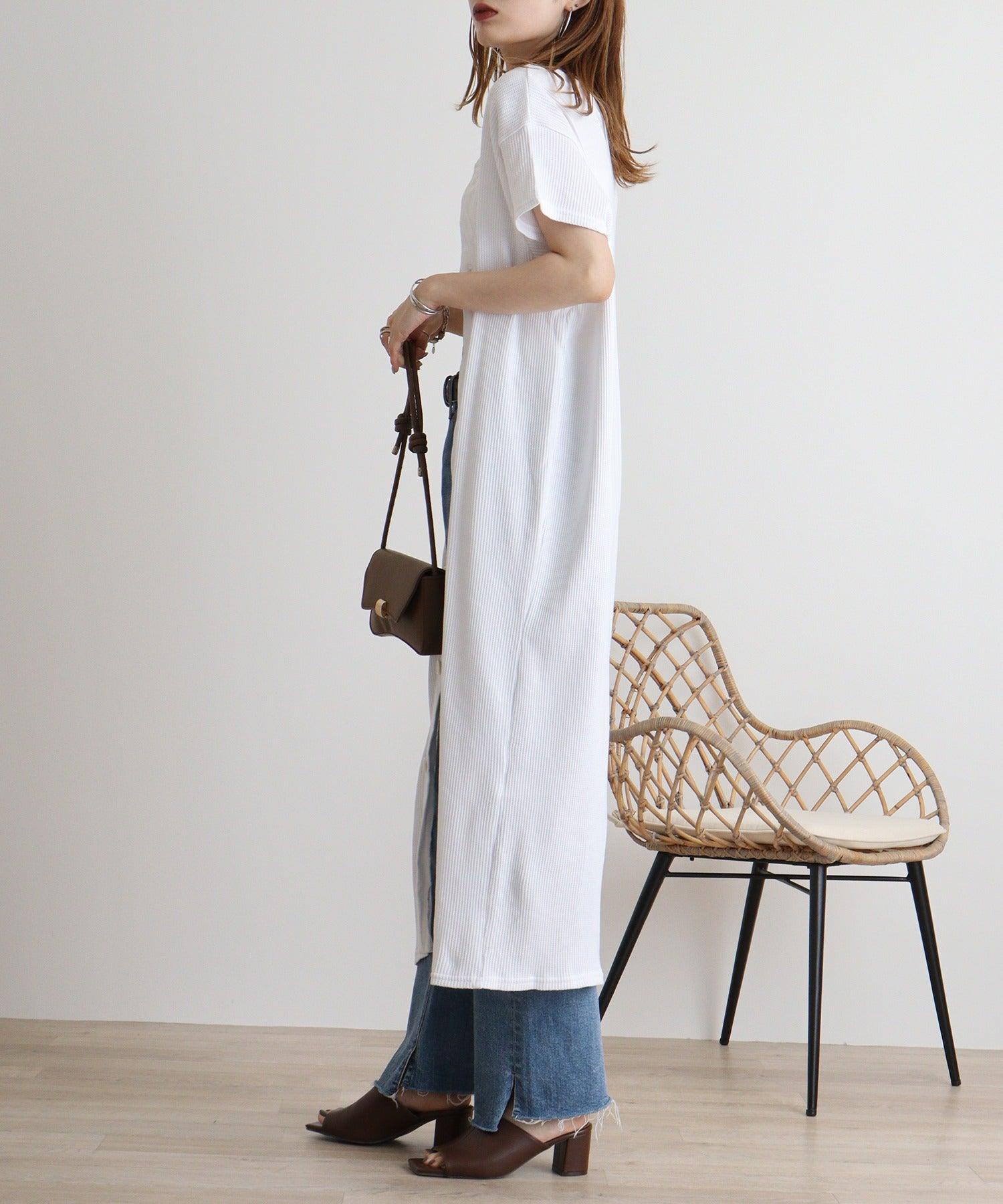 アットワン atONE ワッフルバックボタンワンピース