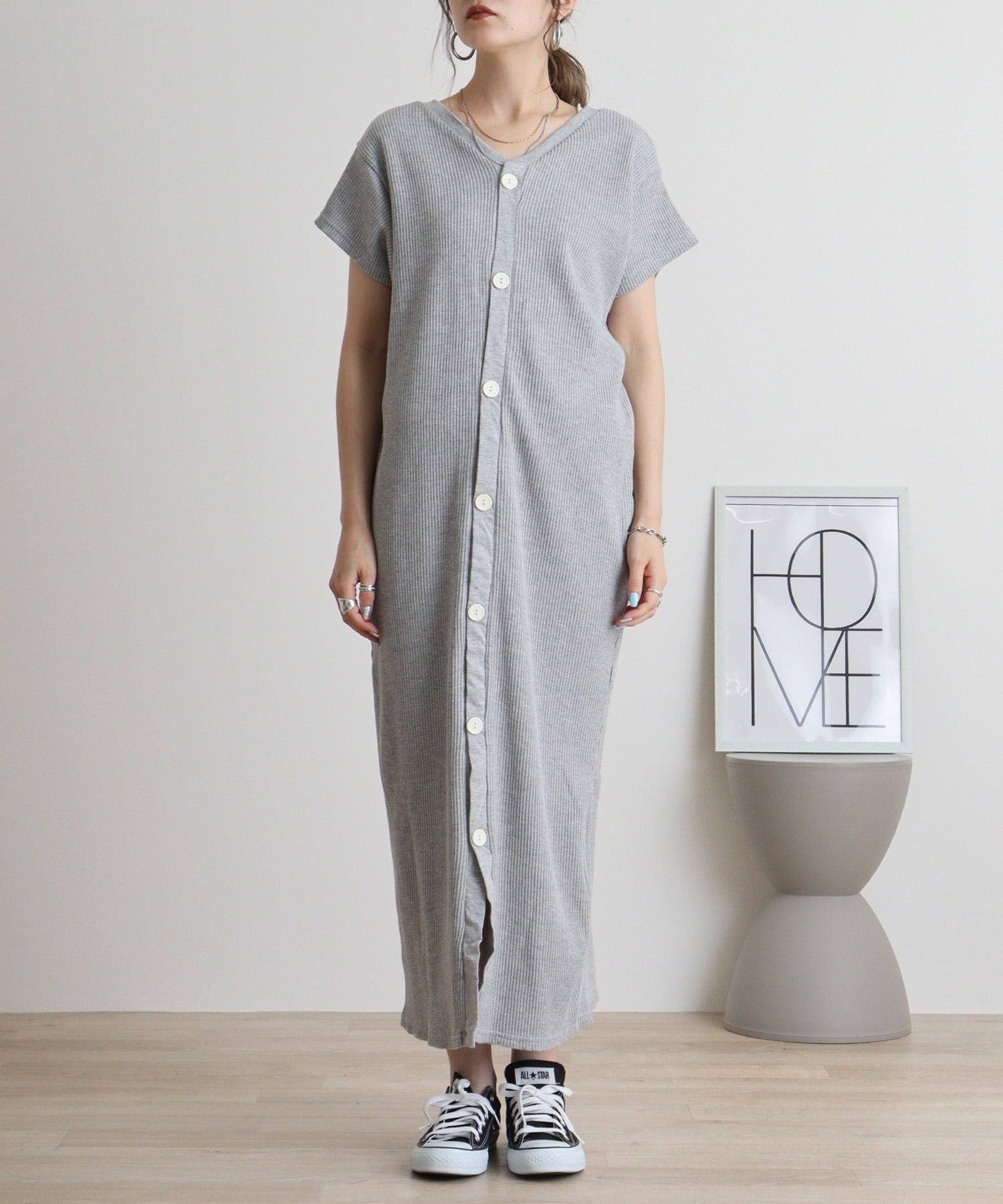 アットワン atONE ワッフルバックボタンワンピース