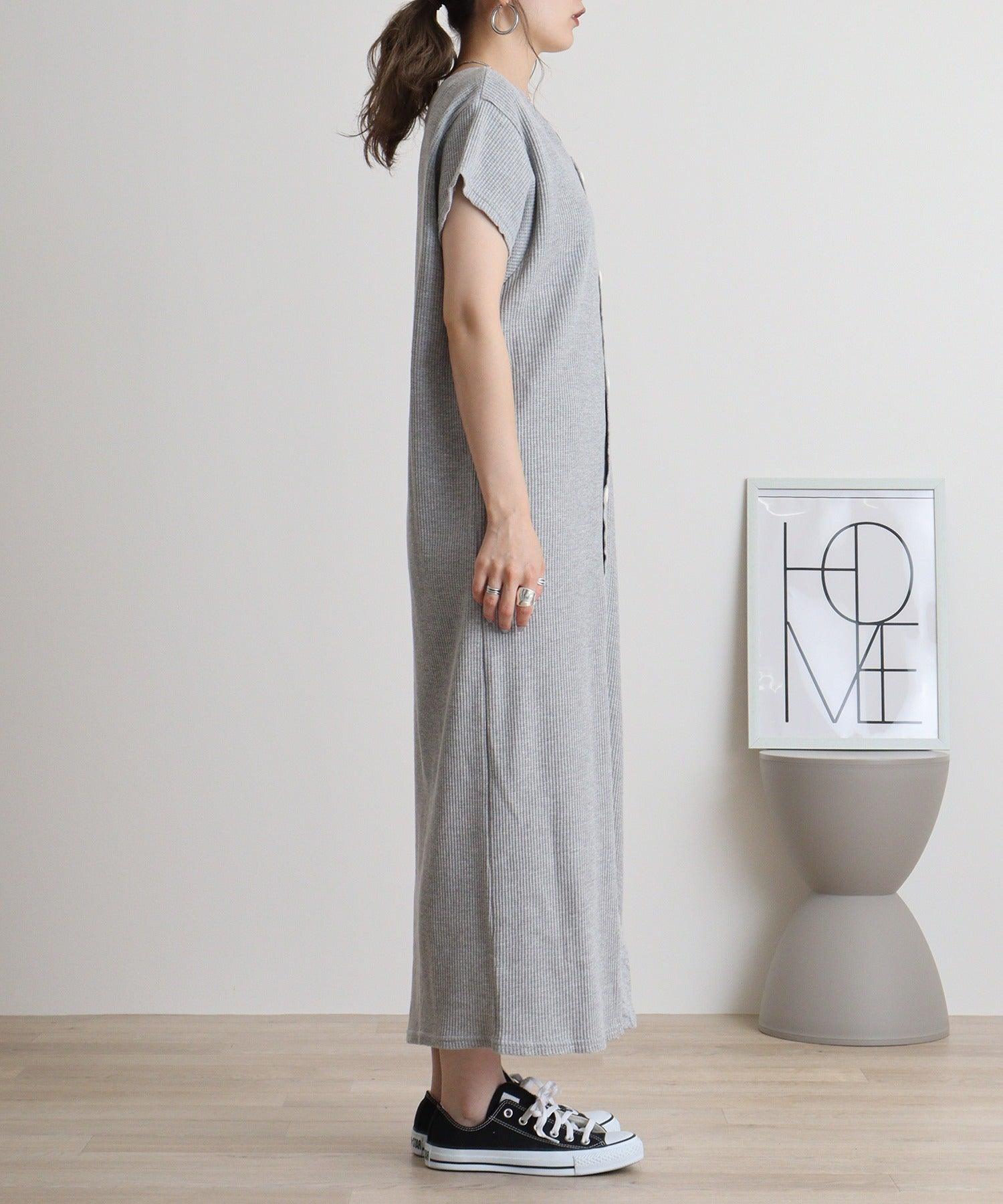 アットワン atONE ワッフルバックボタンワンピース