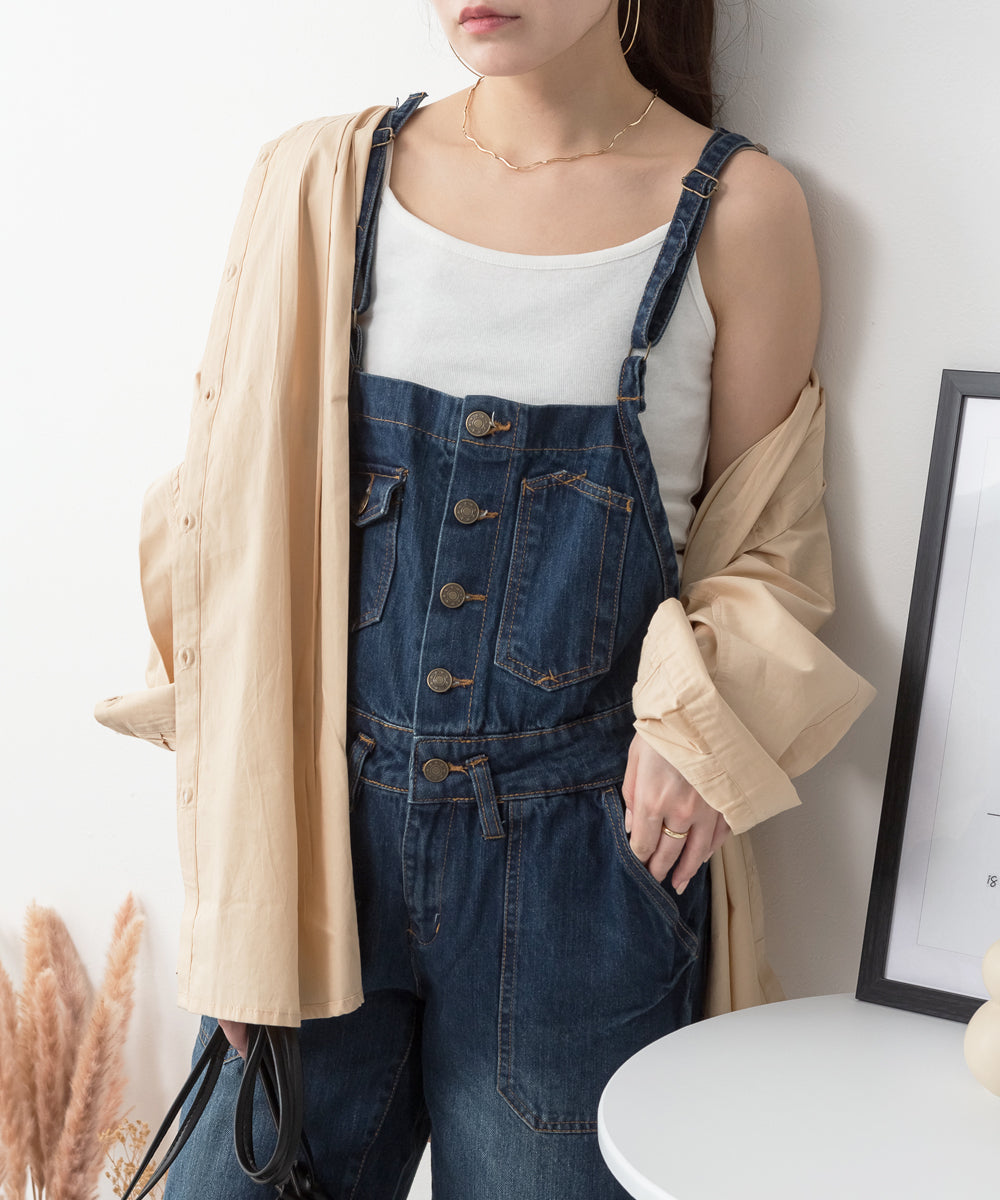 アットワン atONE ゆるサロペットデニムパンツ (NAVY) ネイビー