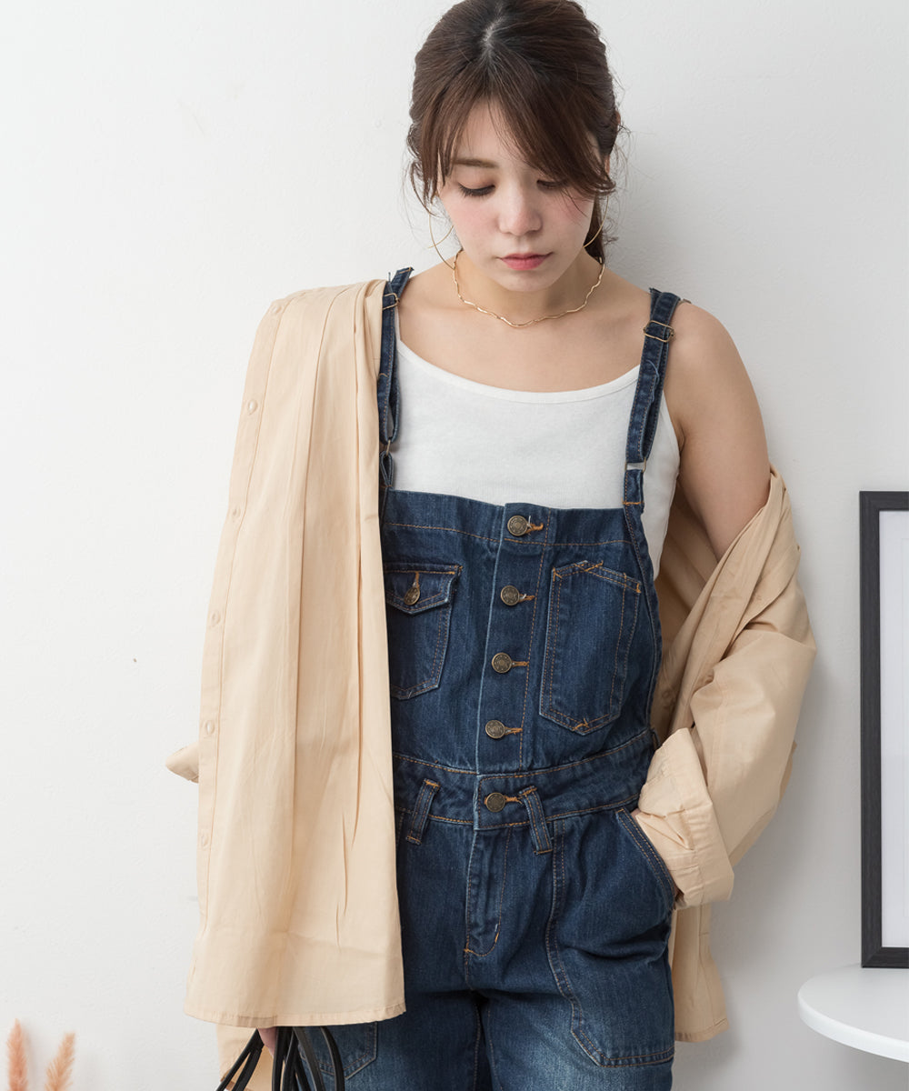 アットワン atONE ゆるサロペットデニムパンツ (NAVY) ネイビー