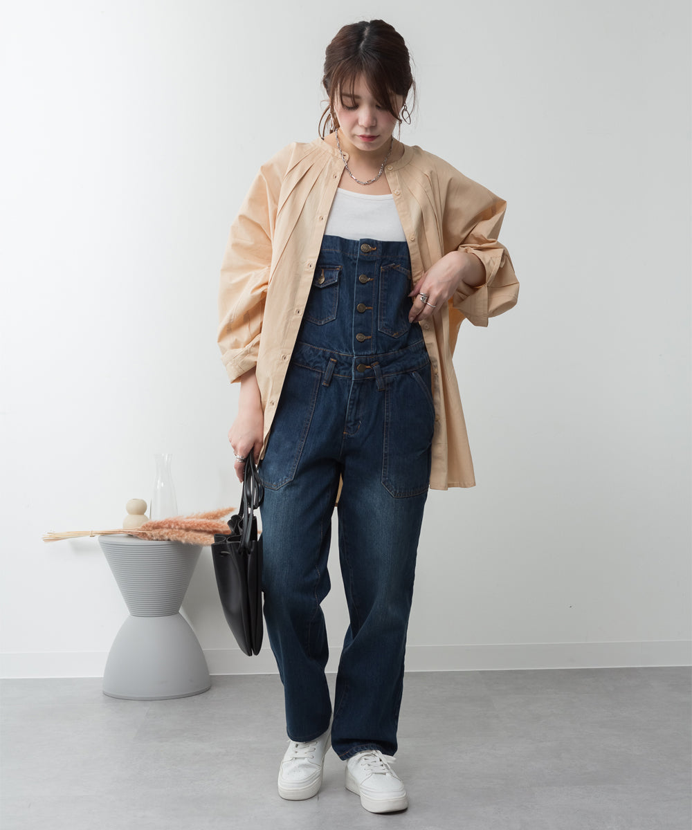 アットワン atONE ゆるサロペットデニムパンツ (NAVY) ネイビー