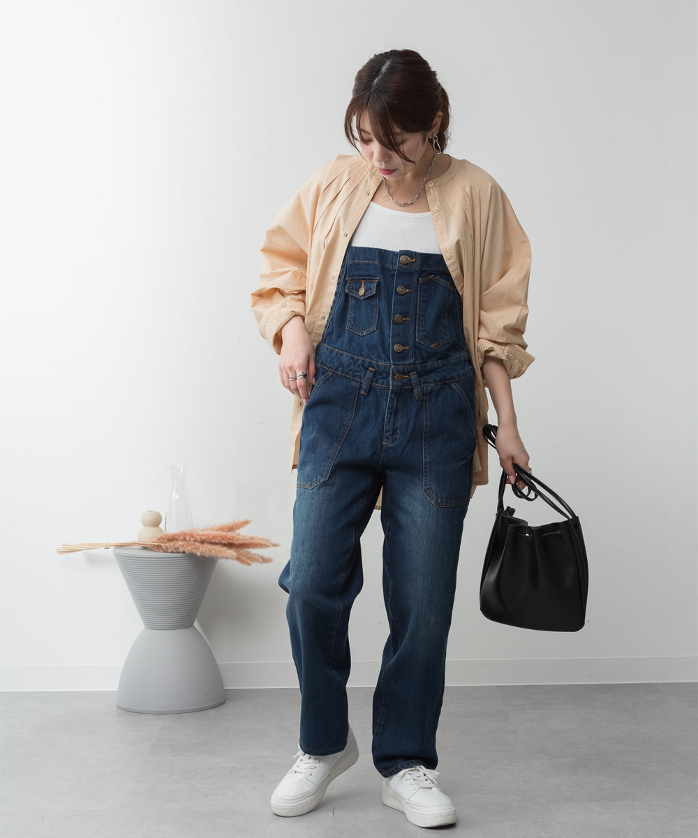 アットワン atONE ゆるサロペットデニムパンツ (NAVY) ネイビー