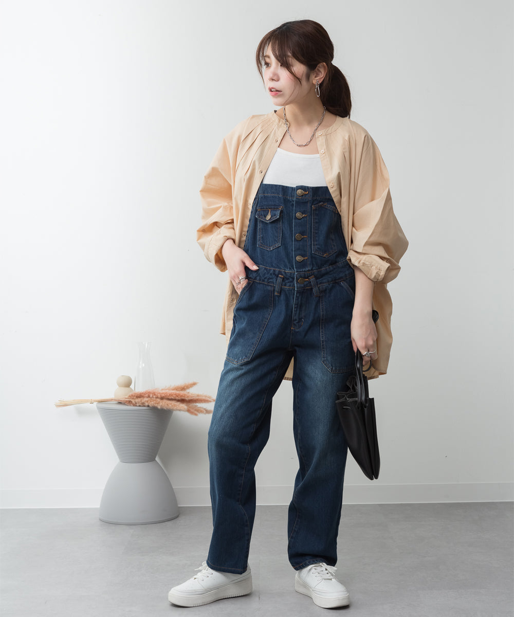 アットワン atONE ゆるサロペットデニムパンツ (NAVY) ネイビー