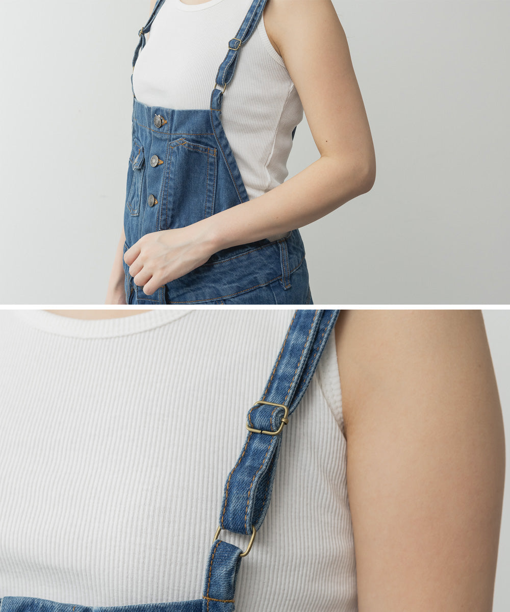 アットワン atONE ゆるサロペットデニムパンツ (NAVY) ネイビー