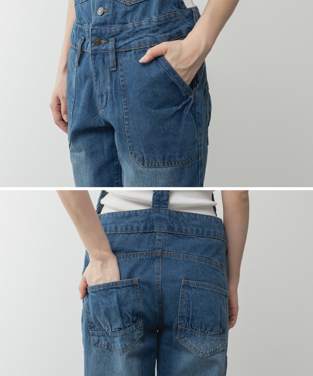 アットワン atONE ゆるサロペットデニムパンツ (NAVY) ネイビー