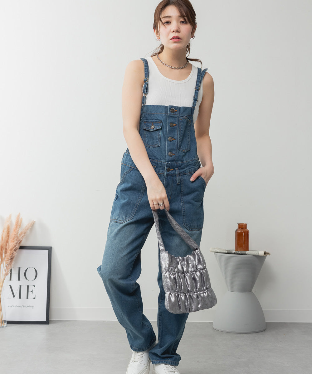 アットワン atONE ゆるサロペットデニムパンツ (BLUE) ブルー