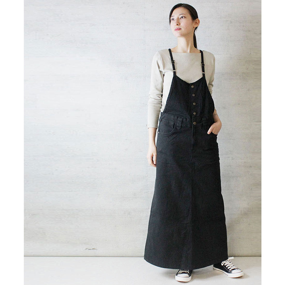 アットワン atONE ツイルステッチサロペットスカート,ブラック