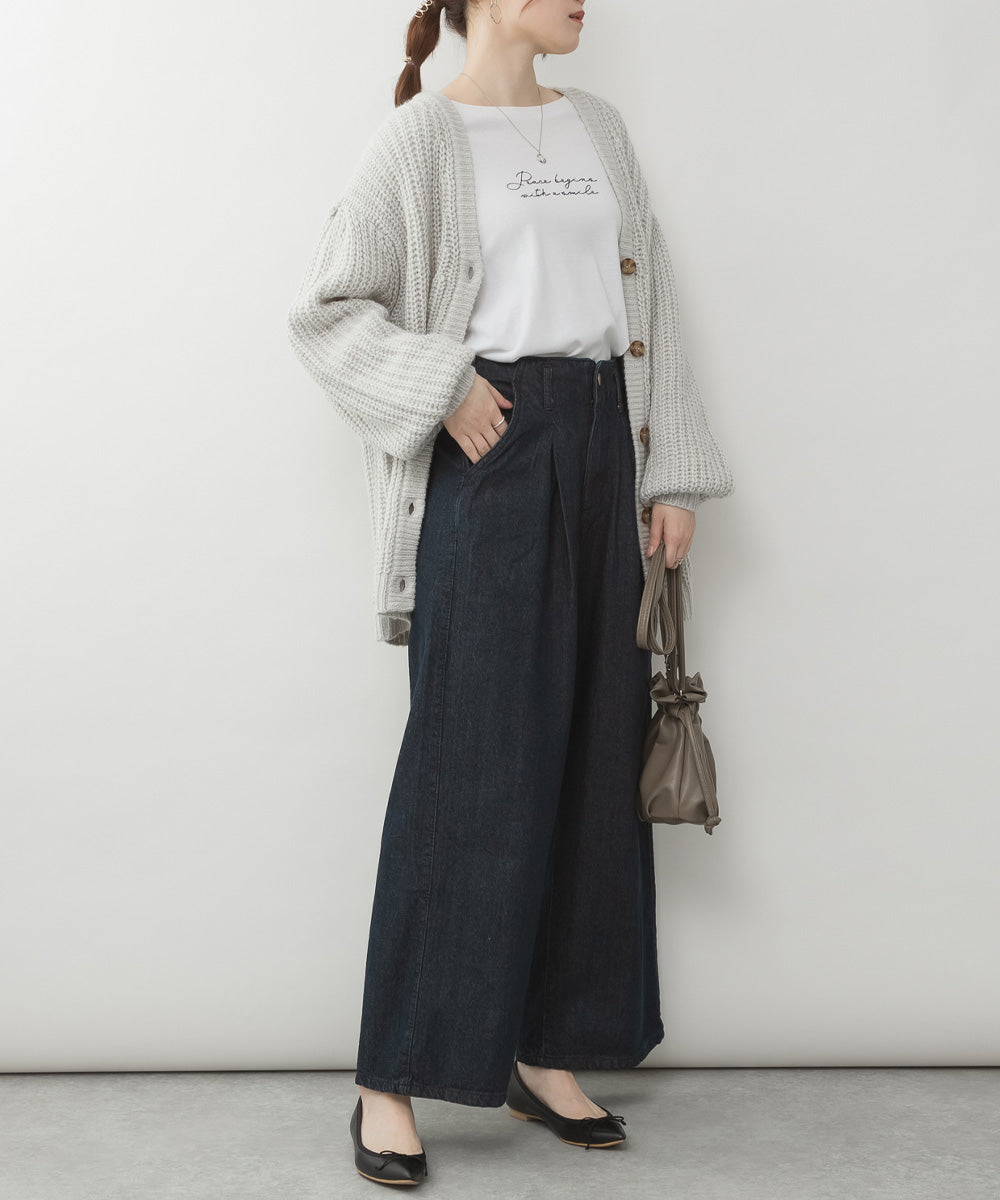 アットワン atONE ウエストタックハイウエストワイドデニムパンツ